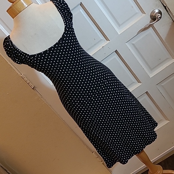 Polka-dot dress / black&white/ size S/M stretch confortable - Picture 3 of 7